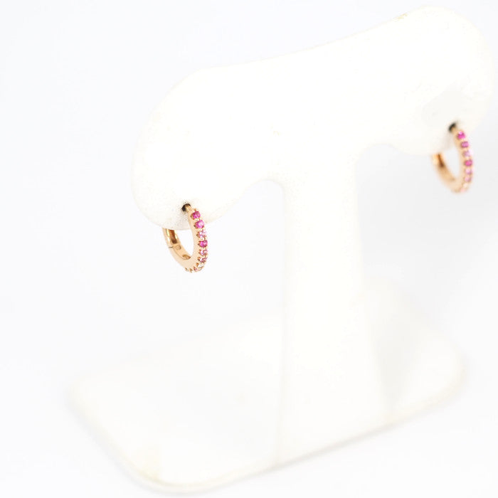 Ponte Vecchio ポンテヴェキオ K18ピンクゴールド ピンクサファイア0.06ct×2 ダイヤ0.01ct×2 フープ ピアス ケース付