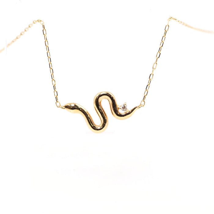 4℃ K10 Yellow Gold Diamond Snake Necklace with Case Zodiac