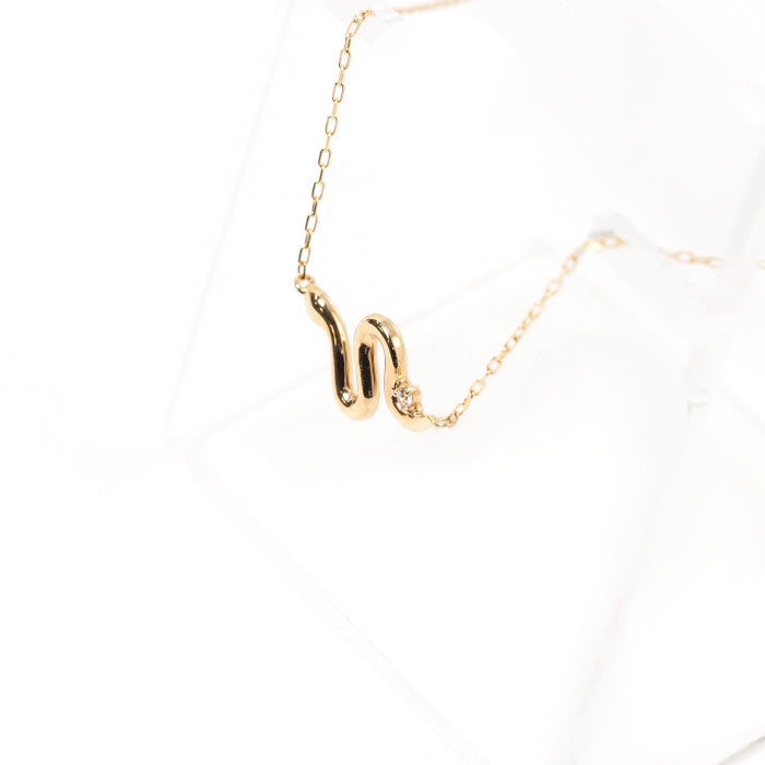 4℃ K10 Yellow Gold Diamond Snake Necklace with Case Zodiac