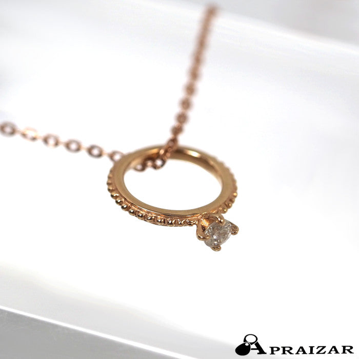 agete K10 Pink Gold 0.03ct Diamond Baby Ring Necklace