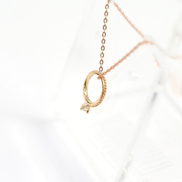 agete K10 Pink Gold 0.03ct Diamond Baby Ring Necklace