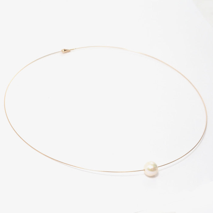 agete K10 Yellow Gold Single Pearl Necklace Choker, Approx. 9.6mm, Wire, for Graduation, Entrance, and Enrollment Ceremonies