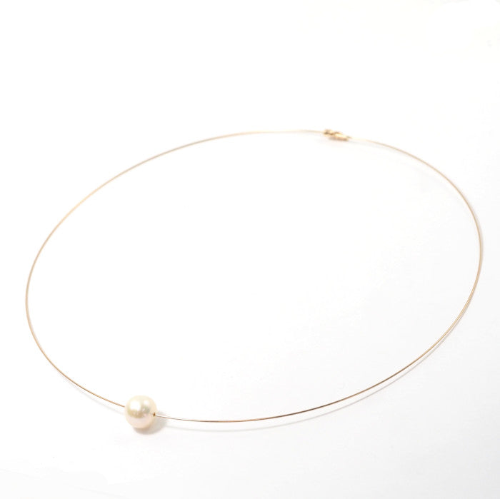 agete K10 Yellow Gold Single Pearl Necklace Choker, Approx. 9.6mm, Wire, for Graduation, Entrance, and Enrollment Ceremonies
