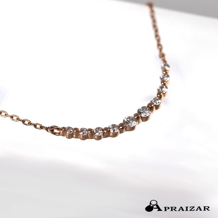 VENDOME AOYAMA K10 Pink Gold Diamond Rille Necklace Elegant Simple With Case