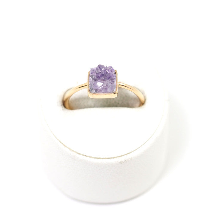 agete K10 Yellow Gold Amethyst Ring, Size 11, Natural Stone, Purple