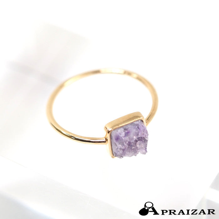 agete K10 Yellow Gold Amethyst Ring, Size 11, Natural Stone, Purple