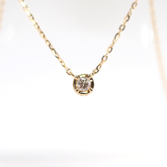 agete K10 Yellow Gold Single Diamond 0.03ct Necklace, Simple and Elegant