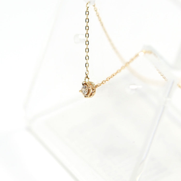agete K10 Yellow Gold Single Diamond 0.03ct Necklace, Simple and Elegant