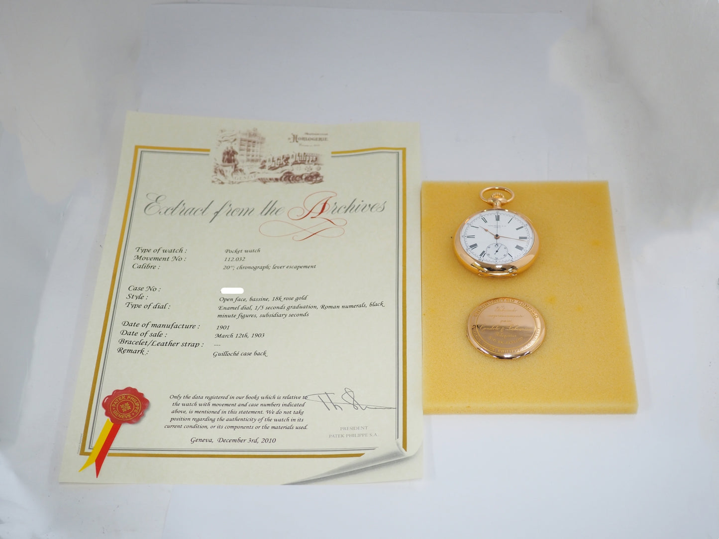パテック フィリップ 懐中時計 With archive K18 Pocket Watch Chronograph Please read all DESCRIPTION before purchase【*Credit cards cannot be used for purchases from overseas.】