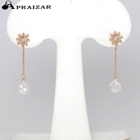 4℃ K10 Yellow Gold Diamond and Clear Stone Charm Earrings